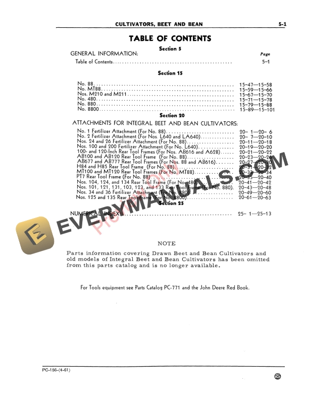 John Deere Beet and Bean Cultivators Parts Catalog PC156 01APR61-5