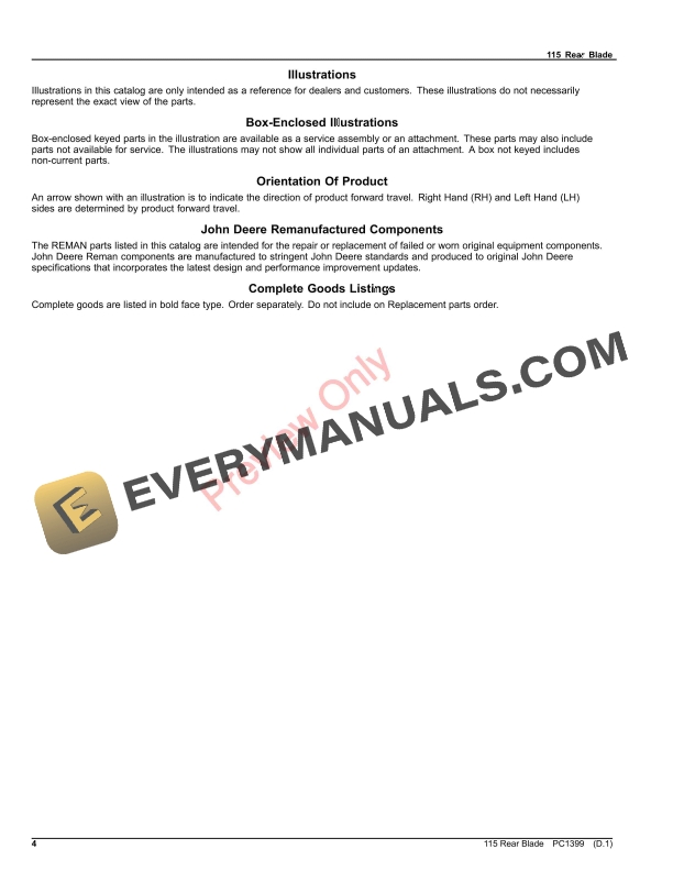 John Deere Blade, Rear – 115 Parts Catalog PC1399 19NOV18-4