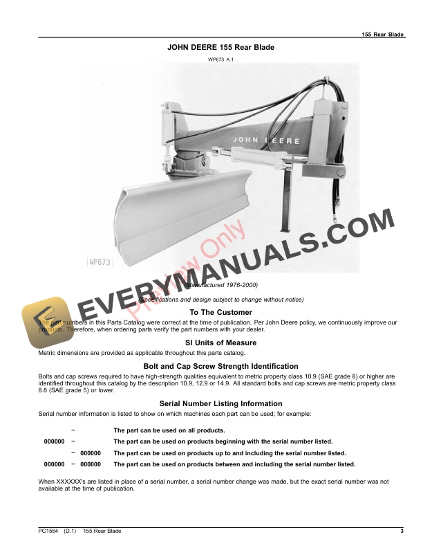 John Deere Blade, Rear – 155 Parts Catalog PC1564 19NOV18-3