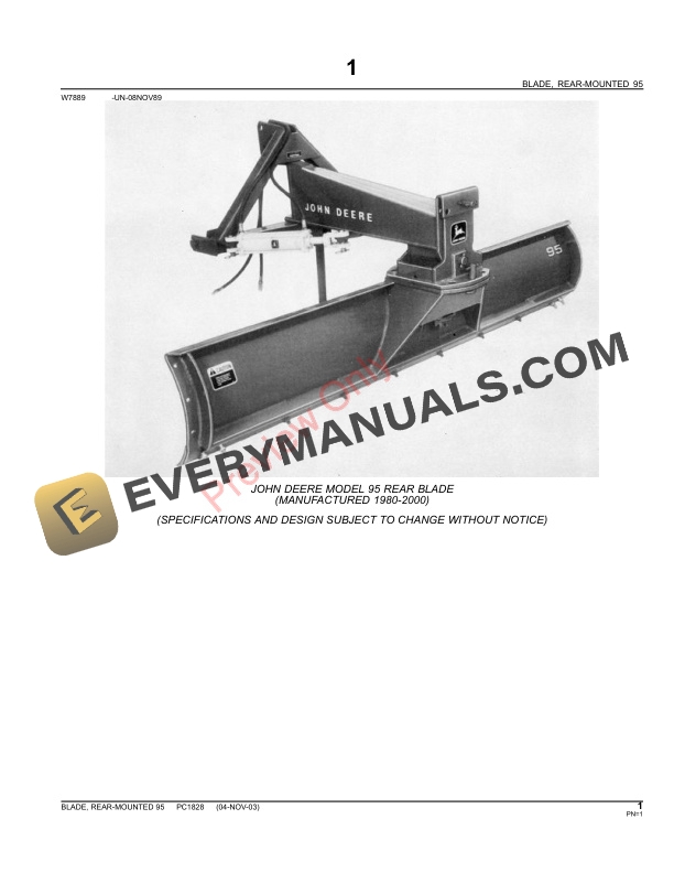 John Deere Blade, Rear-Mounted 95 Parts Catalog PC1828 08NOV17-3