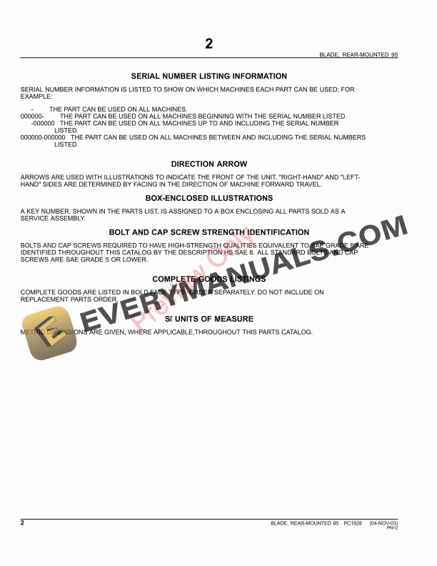 John Deere Blade, Rear-Mounted 95 Parts Catalog PC1828 08NOV17-4