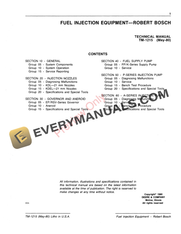 John Deere Bosch Fuel Injection Technical Manual TM1215 01JUL81 3