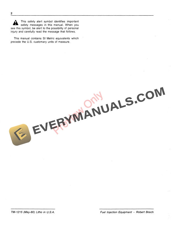 John Deere Bosch Fuel Injection Technical Manual TM1215 01JUL81 4