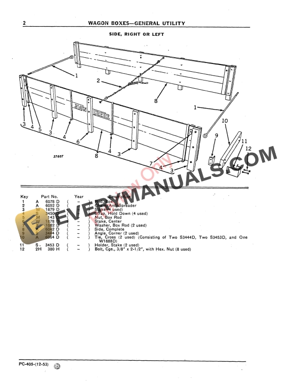 John Deere Box Wagon Parts Catalog PC405 01DEC53-4