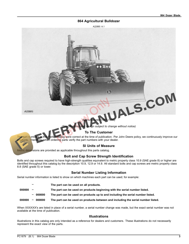 John Deere Bulldozer, Agricultural – 864 Parts Catalog PC1879 24OCT23-3