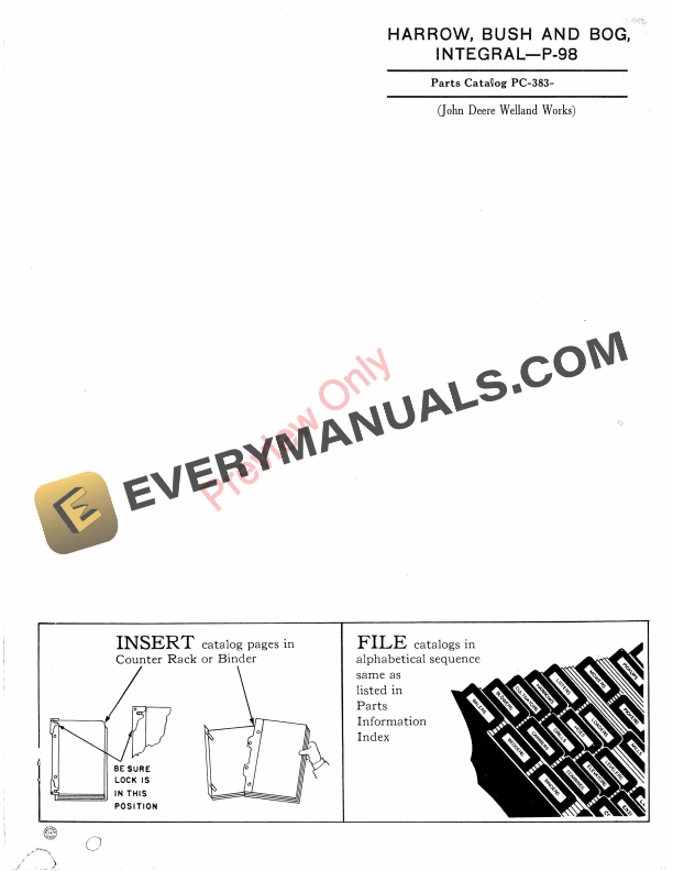 John Deere Bush and Bog Integral Harrow P-98 Parts Catalog PC383 01MAR58-1