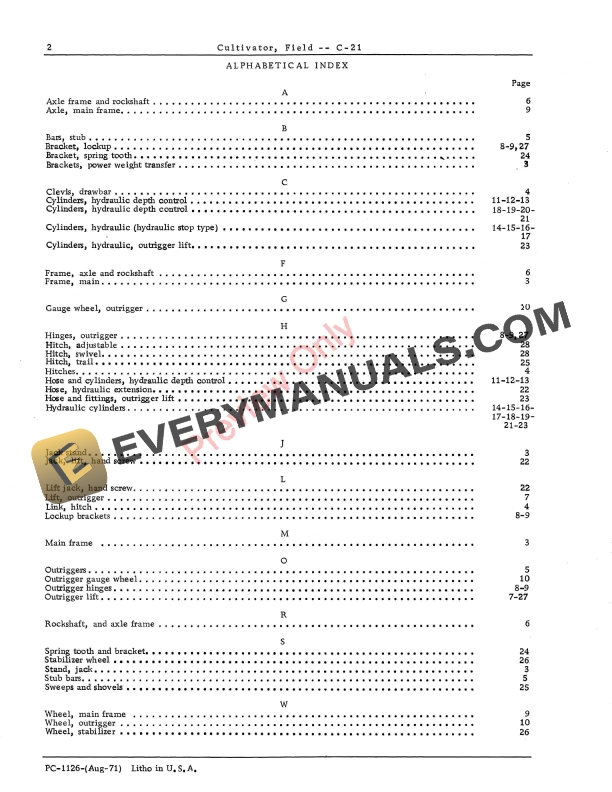 John Deere C 21 Series Field Cultivator Parts Catalog PC1126 01AUG71 4