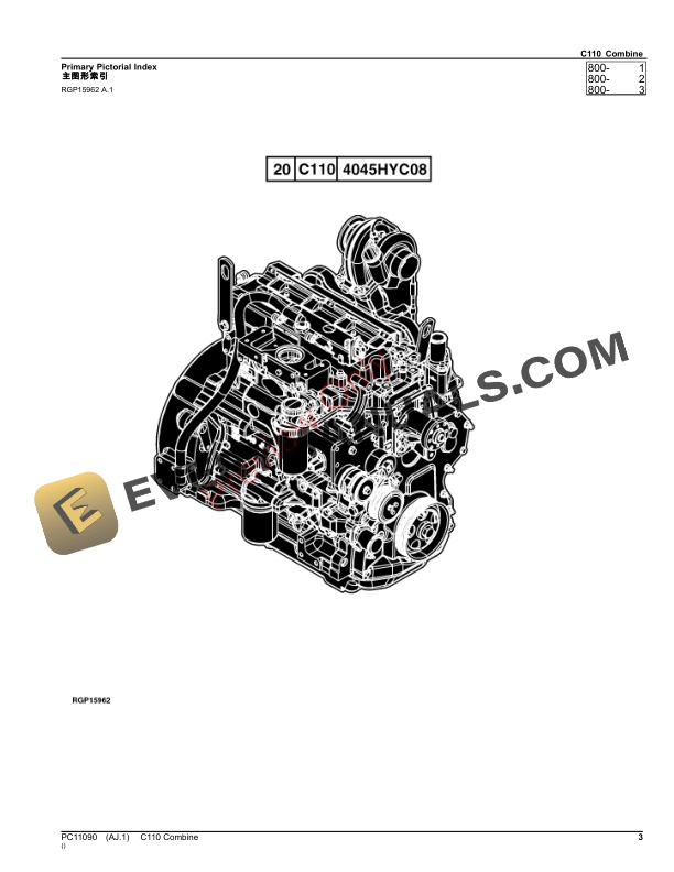 John Deere C110 Combine 019999 Parts Catalog PC11090 15OCT23 3