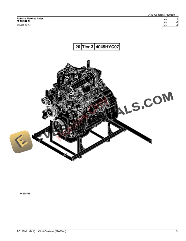 John Deere C110 Combine (020000- ) Parts Catalog PC12890 22OCT23-3