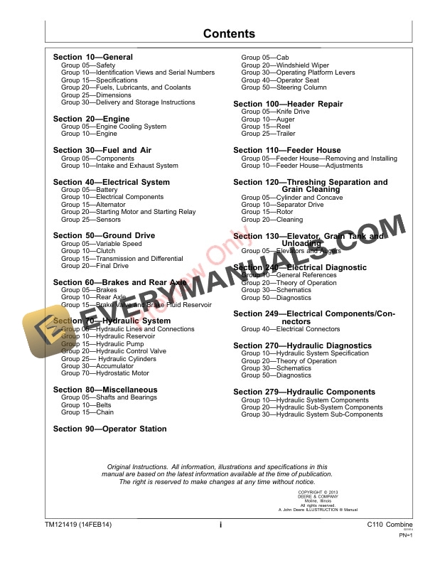 John Deere C110 Combine Technical Manual TM121419 18DEC14 3