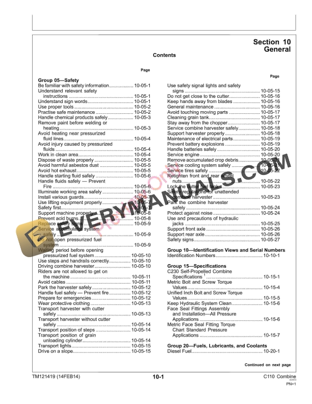 John Deere C110 Combine Technical Manual TM121419 18DEC14 5