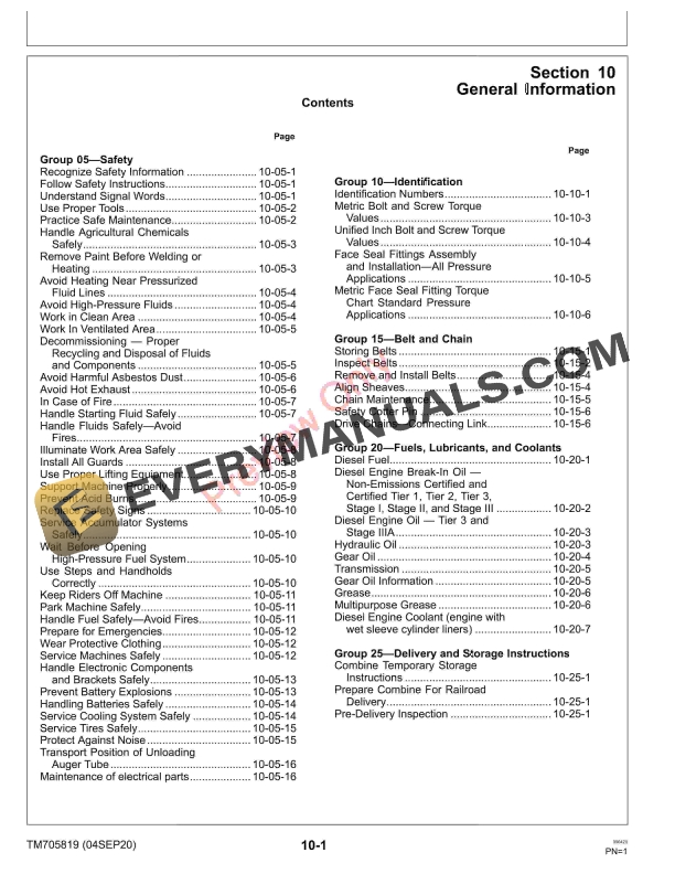 John Deere C120 Combine Repair Technical Manual TM705819 04SEP20 5