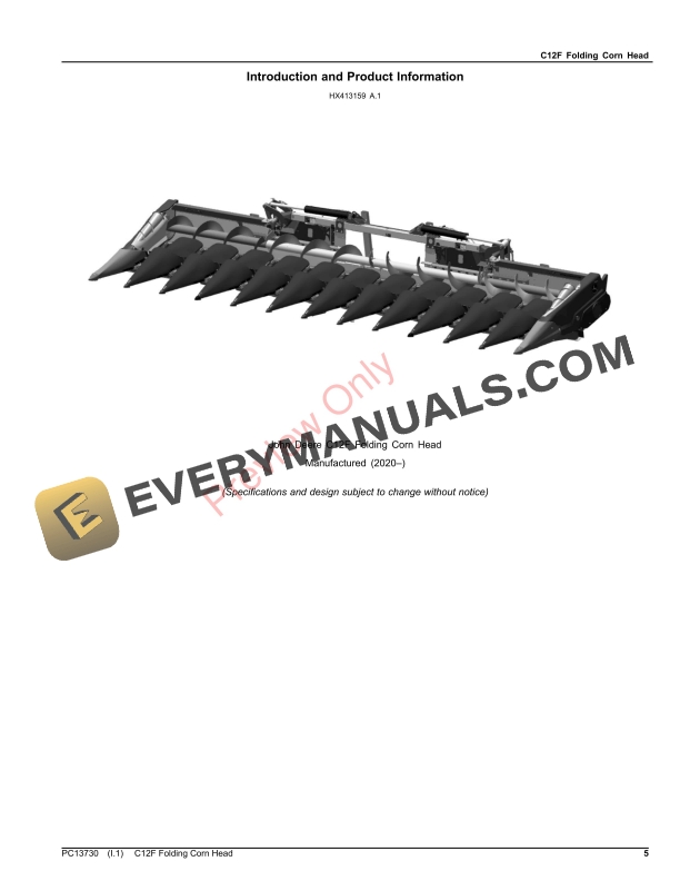 John Deere C12F Folding Corn Head Parts Catalog PC13730 15OCT23-5