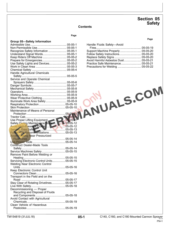 John Deere C140 C160 and C180 Mounted Cannon Sprayers Technical Manual TM154819 31JUL18 5