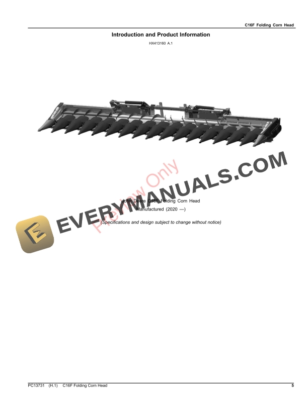 John Deere C16F Folding Corn Head Parts Catalog PC13731 23NOV23-5