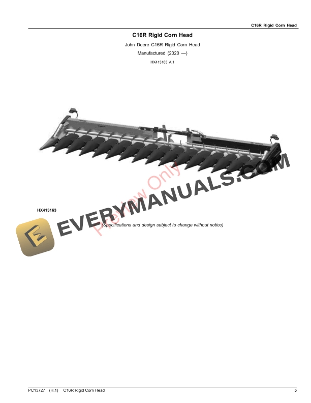 John Deere C16R Rigid Corn Head Parts Catalog PC13727 15OCT23-5