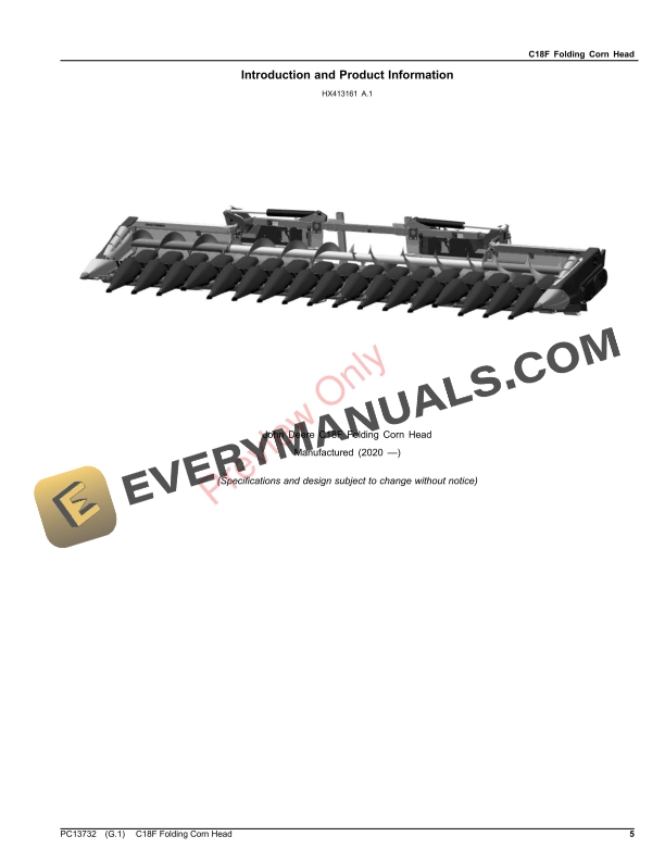 John Deere C18F Folding Corn Head Parts Catalog PC13732 15OCT23-5