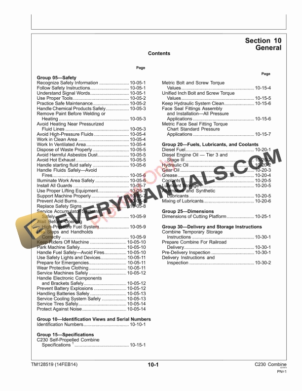 John Deere C230 Combine (010000-) Technical Manual TM128519 17DEC14 7 John Deere C230 Combine 010000 Technical Manual TM128519 17DEC14 5