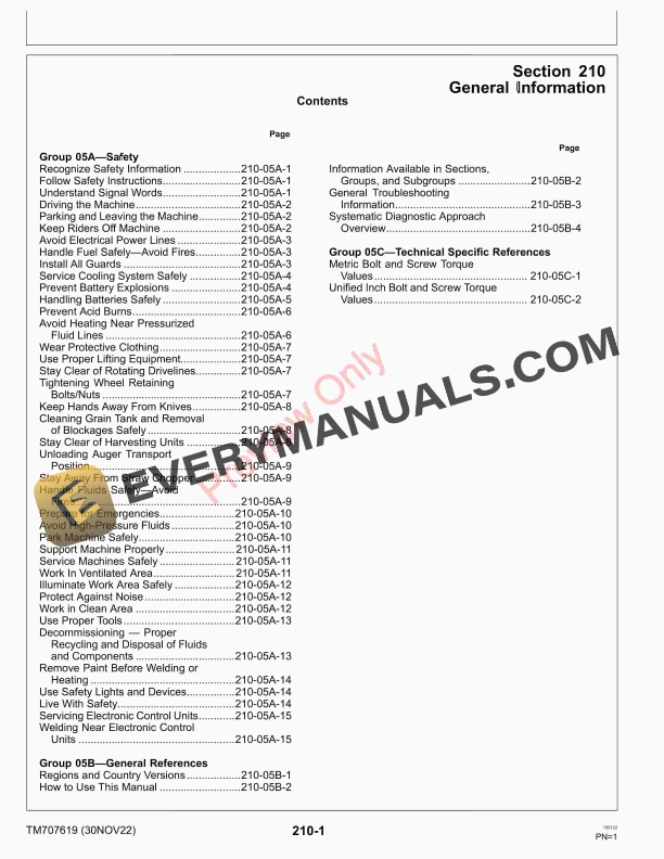 John Deere C230 Combine Diagnostic Technical Manual TM707619 30NOV22 5