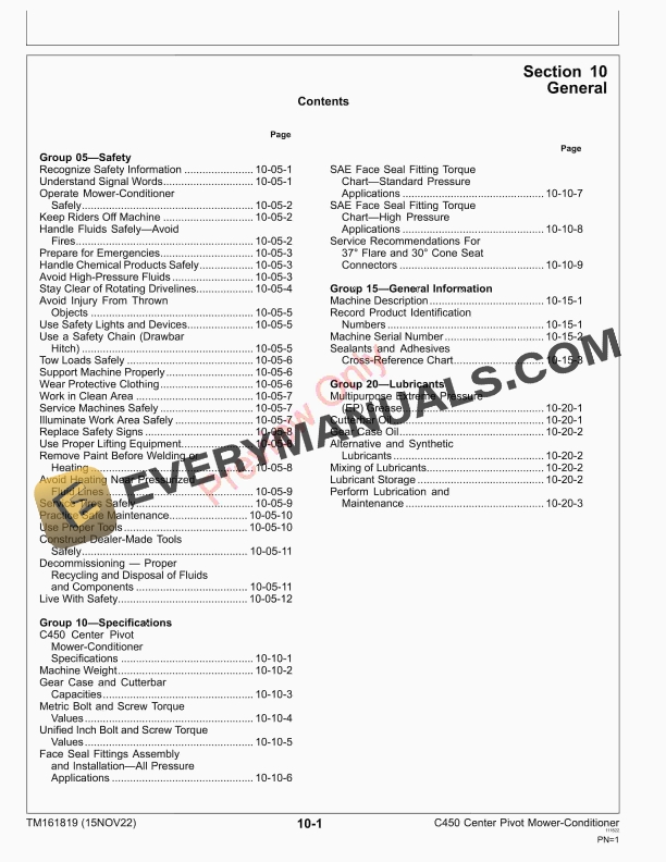 John Deere C450 Center Pivot Rotary Mower Conditioner Repair Technical Manual TM161819 15NOV22 5