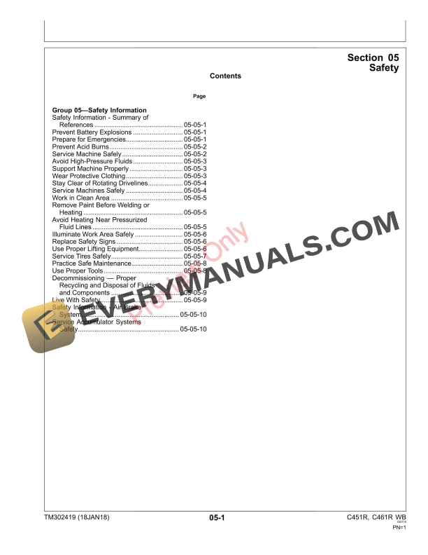John Deere C451R and C461R Wrapping Balers Repair Technical Manual TM302419 18JAN18 5