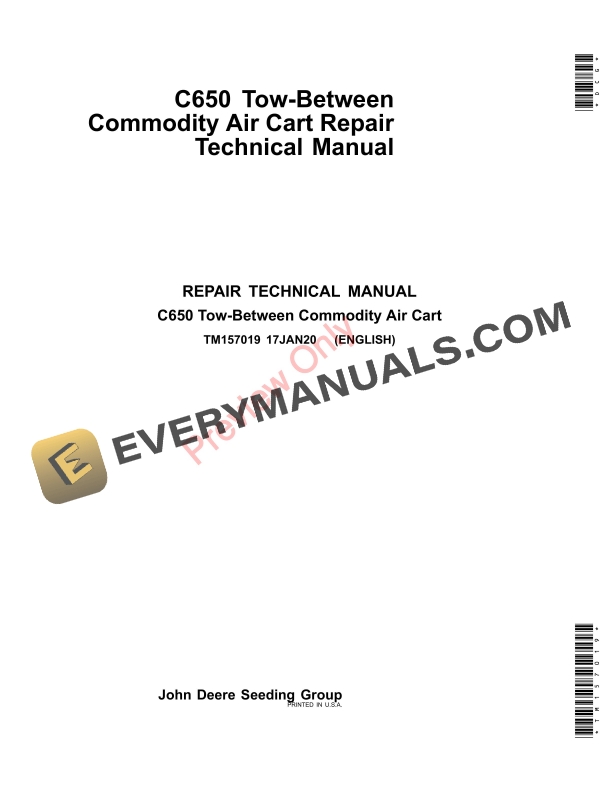 John Deere C650 Tow-Between Commodity Air Cart, Diagnostic Repair Technical Manual TM157019 17JAN20-1