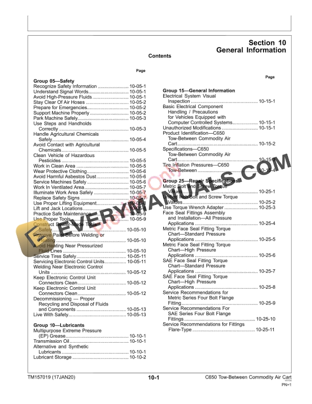 John Deere C650 Tow Between Commodity Air Cart Diagnostic Repair Technical Manual TM157019 17JAN20 5