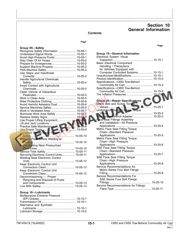 John Deere C850 and C650 Tow Behind Commodity Air Cart Repair Technical Manual TM145419 16JAN20 7 John Deere C850 and C650 Tow Behind Commodity Air Cart Repair Technical Manual TM145419 16JAN20 5