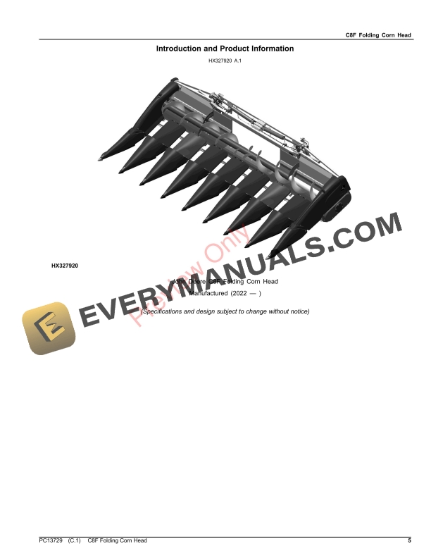 John Deere C8F Folding Corn Head Parts Catalog PC13729 15JUN23-5