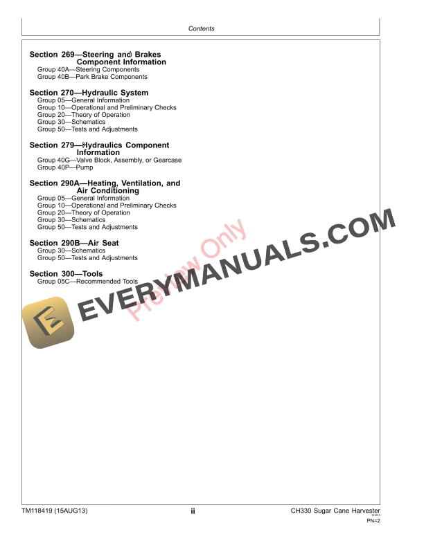 John Deere CH330 Sugar Cane Harvester Technical Manual TM118419 28OCT13 4