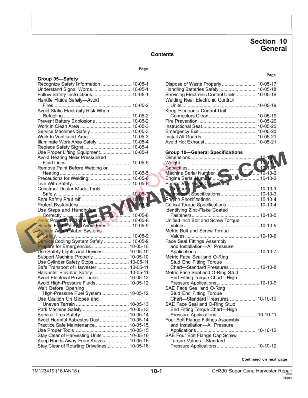 John Deere CH330 Sugar Cane Harvester Technical Manual TM123419 15JAN15 5