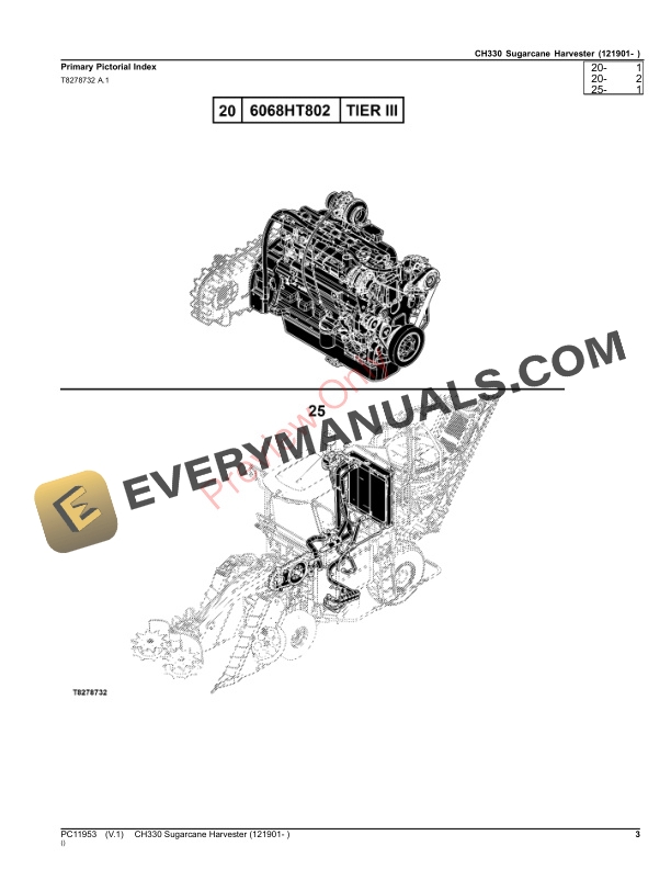 John Deere CH330 Sugarcane Harvester 121901 Parts Catalog PC11953 19OCT23 3
