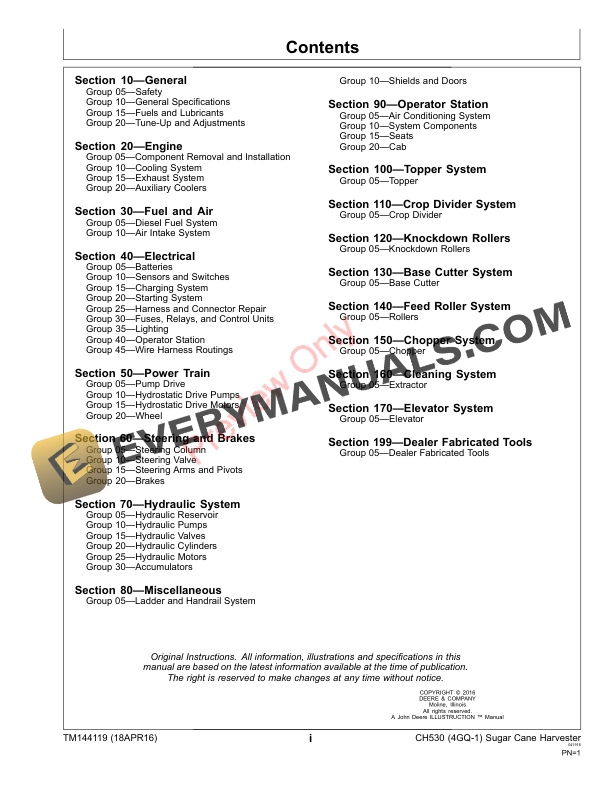 John Deere CH530 (4GQ-1) Sugar Cane Harvesters Technical Manual TM144119 18APR16 5 John Deere CH530 4GQ 1 Sugar Cane Harvesters Technical Manual TM144119 18APR16 3
