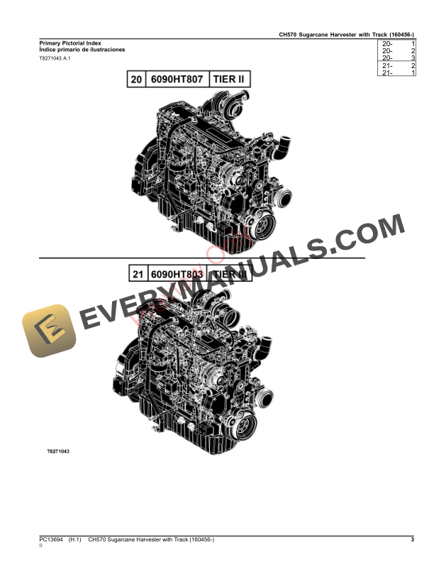 John Deere CH570 Sugarcane Harvester with Track (160456-) Parts Catalog PC13694 23NOV23-3