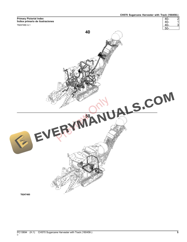 John Deere CH570 Sugarcane Harvester with Track (160456-) Parts Catalog PC13694 23NOV23-5