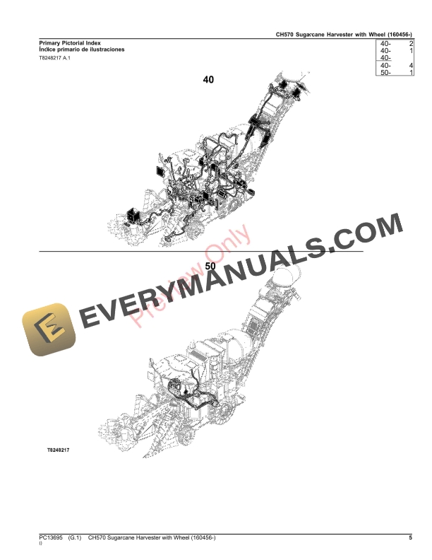 John Deere CH570 Sugarcane Harvester with Wheel (160456-) Parts Catalog PC13695 26OCT23-5