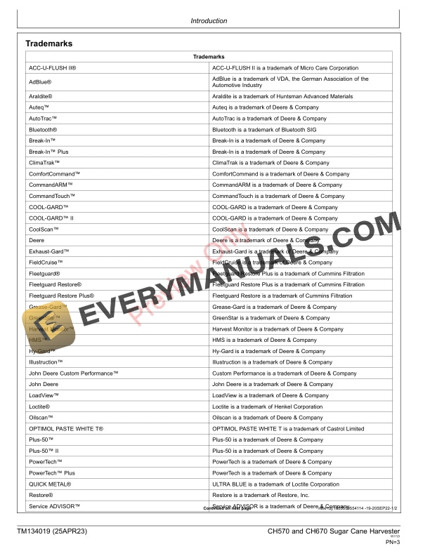 John Deere CH570 and CH670 Sugar Cane Harvester Repair Technical Manual TM134019 25APR23 3