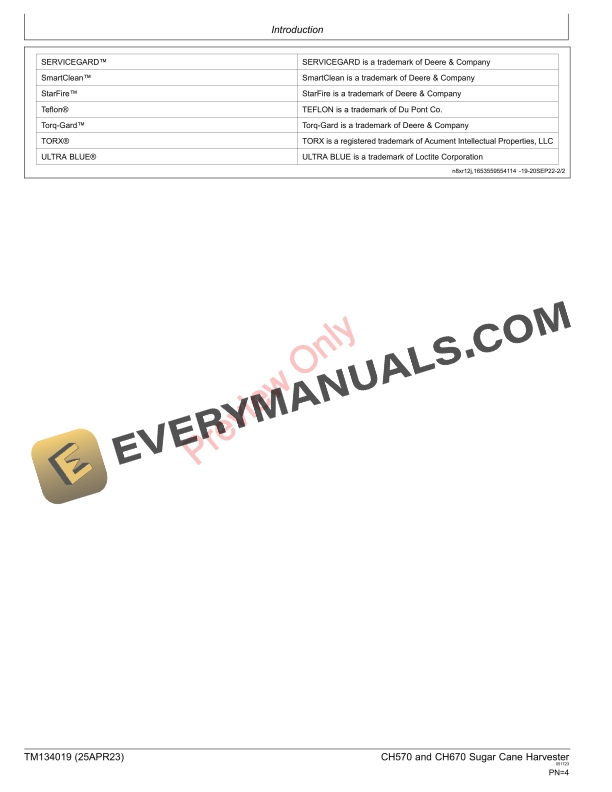 John Deere CH570 and CH670 Sugar Cane Harvester Repair Technical Manual TM134019 25APR23 4