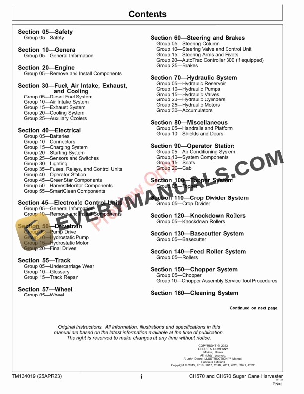 John Deere CH570 and CH670 Sugar Cane Harvester Repair Technical Manual TM134019 25APR23 5