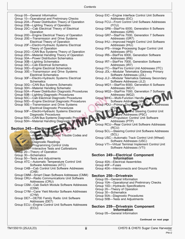 John Deere CH570 and CH670 Sugar Cane Harvester — — Track and Wheel Machines With Stage 2 or 3 Engine Diagnostic Technical Manual TM155019 25JUL23 4