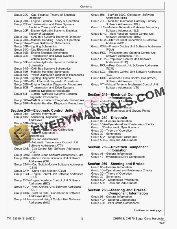 John Deere CH570 and CH670 Sugar Cane Harvester —Track and Wheel Machines Diagnostic Technical Manual TM133919 11JAN21 4