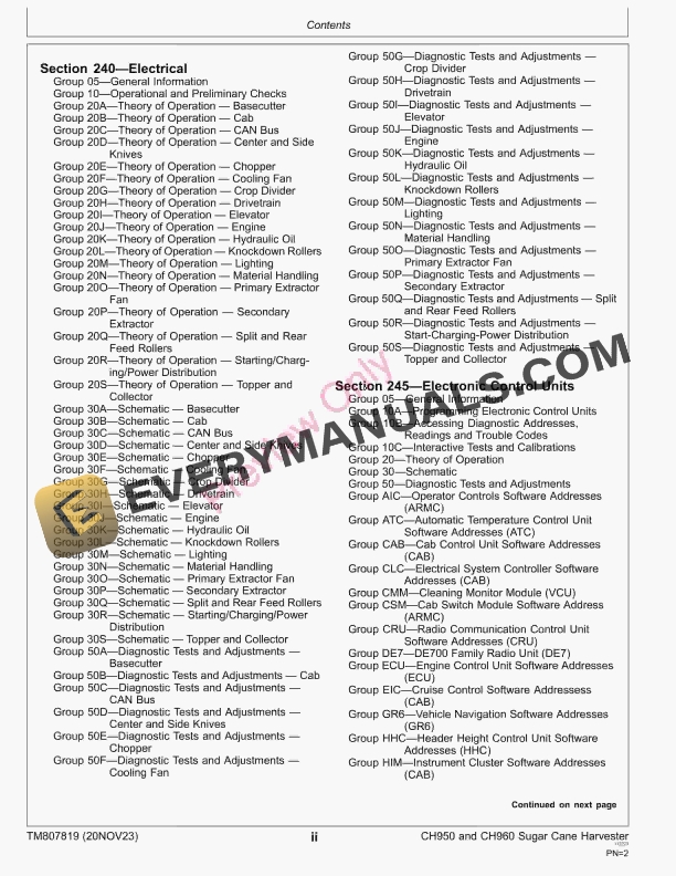 John Deere CH950 and CH960 Sugar Cane Harvester Diagnostic Technical Manual TM807819 01FEB21 4