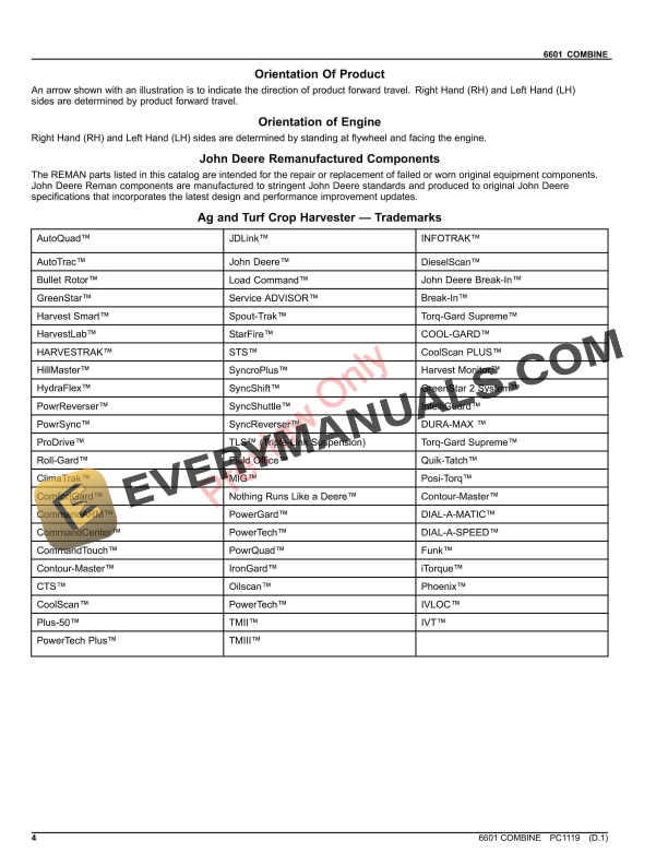 John Deere COMBINE 6601 Parts Catalog PC1119 16NOV23 4