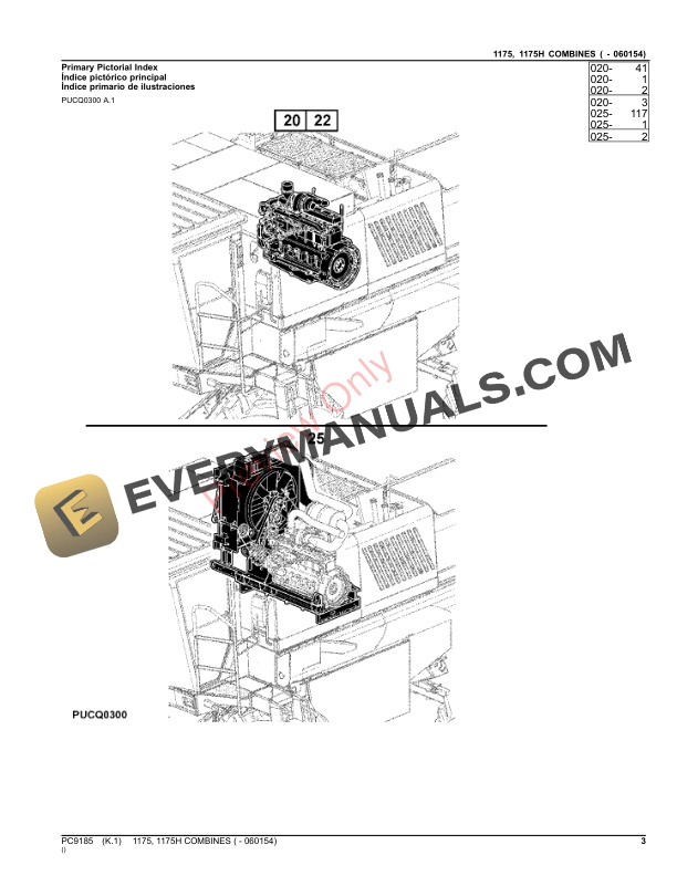 John Deere COMBINES 1175, 1175H ( -060154) Parts Catalog PC9185 28NOV23-3