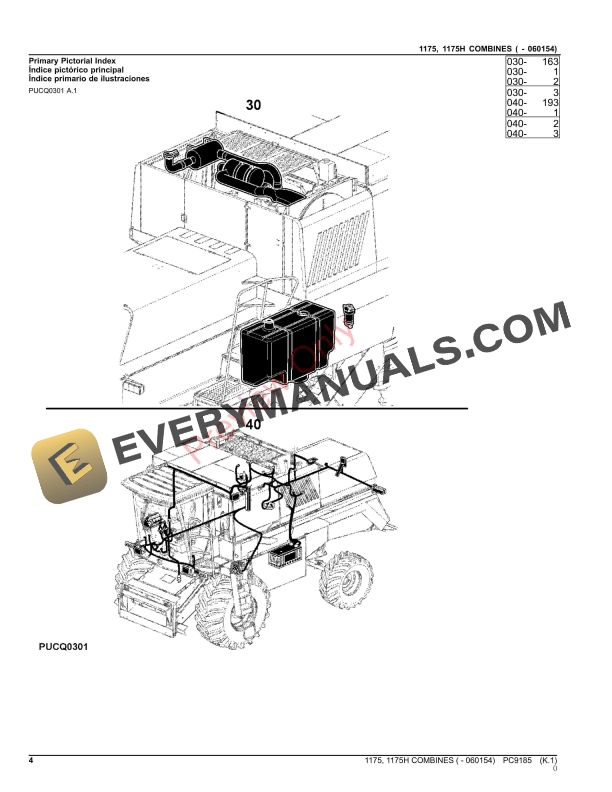 John Deere COMBINES 1175, 1175H ( -060154) Parts Catalog PC9185 28NOV23-4