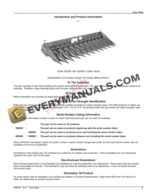 John Deere CORN HEAD 203, 204, 205, 206 Parts Catalog PC9194 15JAN20-5