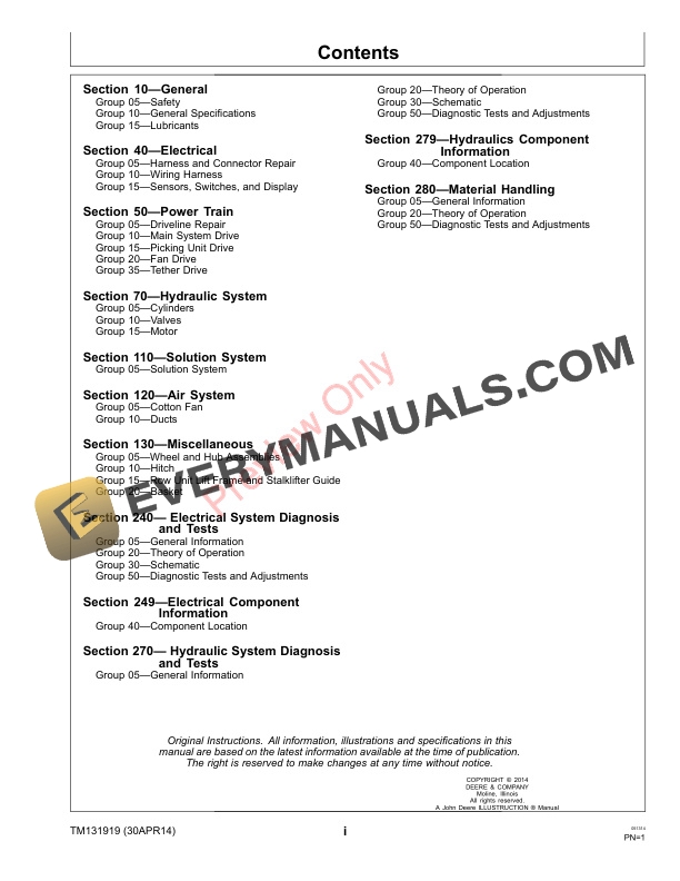 John Deere CP20 Cotton Picker Base Machine Technical Manual TM131919 30APR14 3