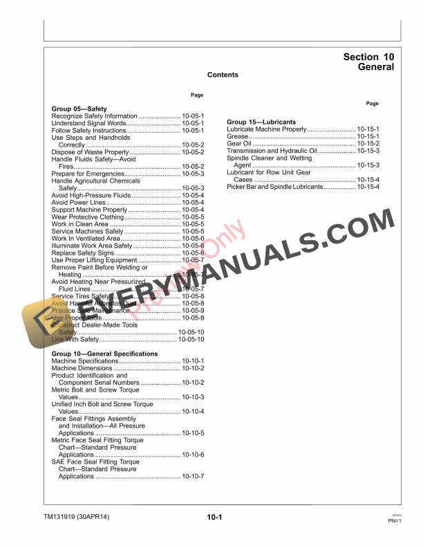 John Deere CP20 Cotton Picker Base Machine Technical Manual TM131919 30APR14 5