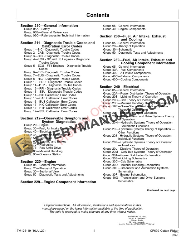 John Deere CP690 Cotton Picker Diagnostic Technical Manual TM125119 10JUL20 3