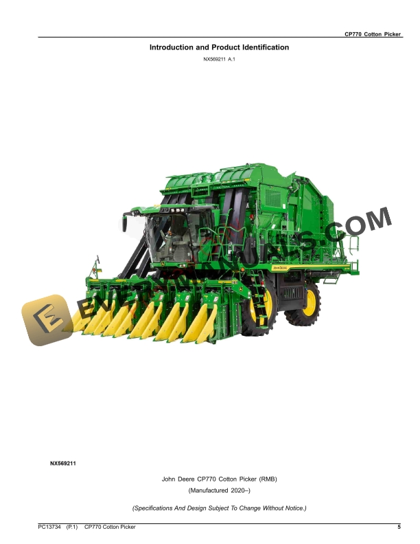 John Deere CP770 Cotton Picker Parts Catalog PC13734 19OCT23-5